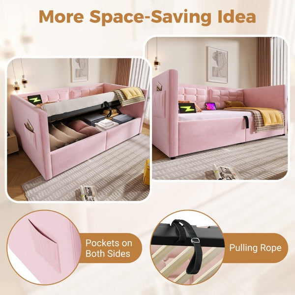 English Elm Upholstered King Platform Bed Chenille Pillow Headboard Low Profile Modern Bedroom Pink 81 L x 44 W x 30 H N736P303402P-1