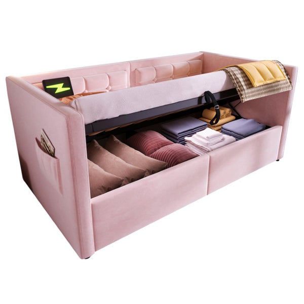 English Elm Upholstered King Platform Bed Chenille Pillow Headboard Low Profile Modern Bedroom Pink 81 L x 44 W x 30 H N736P303402P-1
