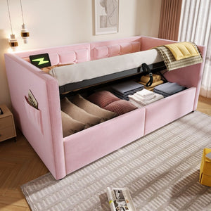 English Elm Upholstered King Platform Bed Chenille Pillow Headboard Low Profile Modern Bedroom Pink 81 L x 44 W x 30 H N736P303402P-1
