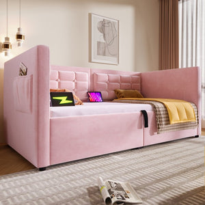 English Elm Upholstered King Platform Bed Chenille Pillow Headboard Low Profile Modern Bedroom Pink 81 L x 44 W x 30 H N736P303402P-1