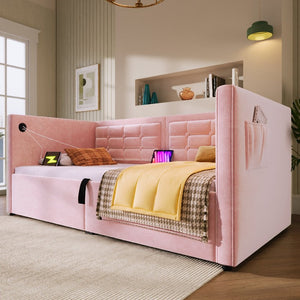 English Elm Upholstered King Platform Bed Chenille Pillow Headboard Low Profile Modern Bedroom Pink 81 L x 44 W x 30 H N736P303402P-1