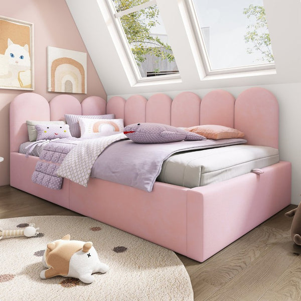 English Elm Upholstered King Platform Bed Chenille Pillow Headboard Low Profile Modern Bedroom Pink 79 L x 42 W x 30 H N736P333613P-1