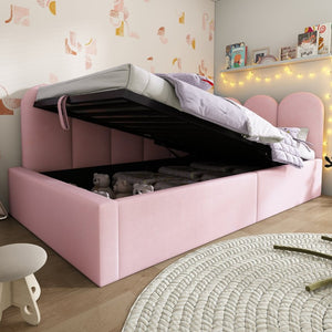 English Elm Upholstered King Platform Bed Chenille Pillow Headboard Low Profile Modern Bedroom Pink 79 L x 42 W x 30 H N736P333613P-1