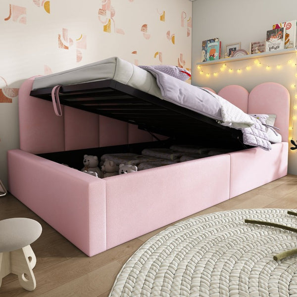 English Elm Upholstered King Platform Bed Chenille Pillow Headboard Low Profile Modern Bedroom Pink 79 L x 42 W x 30 H N736P333613P-1