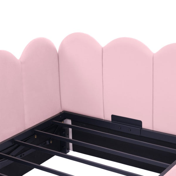 English Elm Upholstered King Platform Bed Chenille Pillow Headboard Low Profile Modern Bedroom Pink 79 L x 42 W x 30 H N736P333613P-1