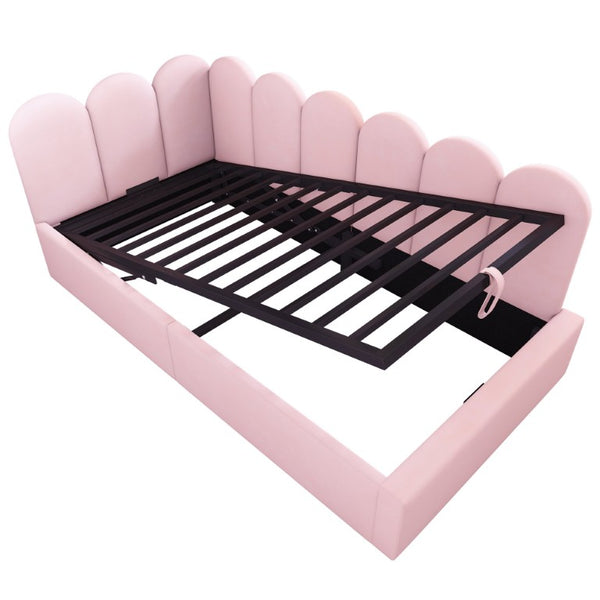 English Elm Upholstered King Platform Bed Chenille Pillow Headboard Low Profile Modern Bedroom Pink 79 L x 42 W x 30 H N736P333613P-1