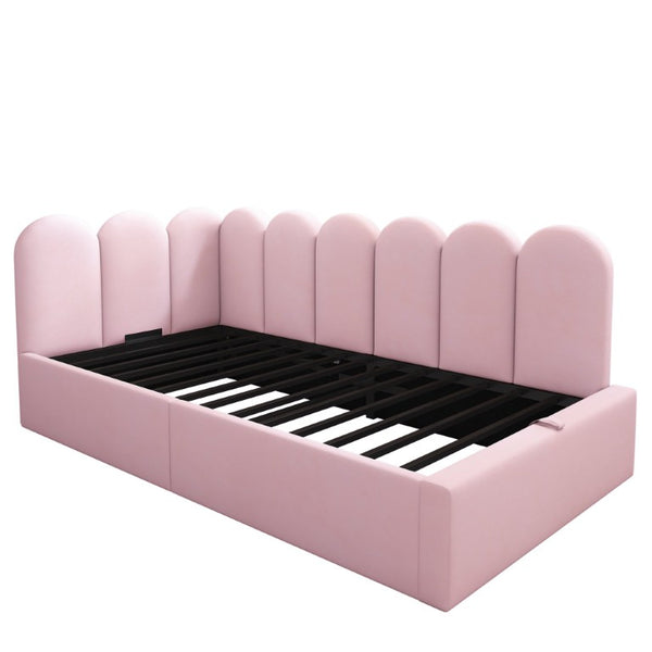 English Elm Upholstered King Platform Bed Chenille Pillow Headboard Low Profile Modern Bedroom Pink 79 L x 42 W x 30 H N736P333613P-1