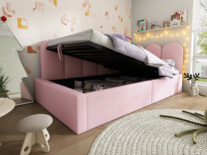 English Elm Upholstered King Platform Bed Chenille Pillow Headboard Low Profile Modern Bedroom Pink 79 L x 42 W x 30 H N736P333613P-1