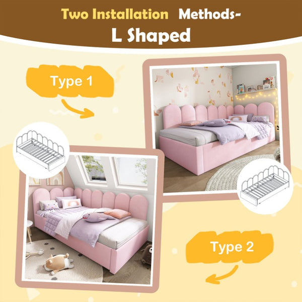 English Elm Upholstered King Platform Bed Chenille Pillow Headboard Low Profile Modern Bedroom Pink 79 L x 42 W x 30 H N736P333613P-1