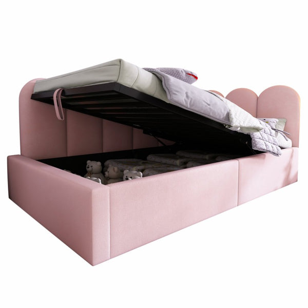 English Elm Upholstered King Platform Bed Chenille Pillow Headboard Low Profile Modern Bedroom Pink 79 L x 42 W x 30 H N736P333613P-1