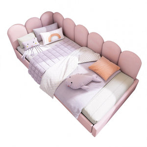English Elm Upholstered King Platform Bed Chenille Pillow Headboard Low Profile Modern Bedroom Pink 79 L x 42 W x 30 H N736P333613P-1
