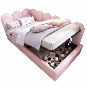 English Elm Upholstered King Platform Bed Chenille Pillow Headboard Low Profile Modern Bedroom Pink 79 L x 42 W x 30 H N736P333613P-1