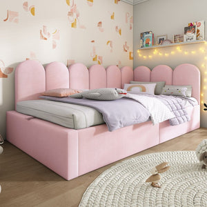 English Elm Upholstered King Platform Bed Chenille Pillow Headboard Low Profile Modern Bedroom Pink 79 L x 42 W x 30 H N736P333613P-1