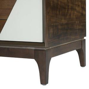 English Elm Modern Japandi Nightstand Two Drawer Geometric Patchwork Facade Tapered Legs Bedroom Brown N736P432628D