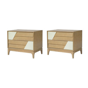 English Elm Modern Japandi Nightstand Two Drawer Geometric Patchwork Facade Tapered Legs Bedroom Natural N736P432628N