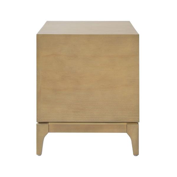 English Elm Modern Japandi Nightstand Two Drawer Geometric Patchwork Facade Tapered Legs Bedroom Natural N736P432628N