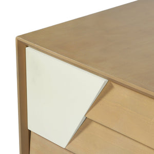 English Elm Modern Japandi Nightstand Two Drawer Geometric Patchwork Facade Tapered Legs Bedroom Natural N736P432628N