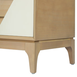 English Elm Modern Japandi Nightstand Two Drawer Geometric Patchwork Facade Tapered Legs Bedroom Natural N736P432628N