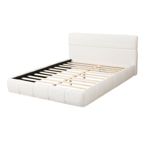 English Elm Queen Boucle Upholstered Platform Bed Low Profile Frame with Rounded Headboard N736Q013940W
