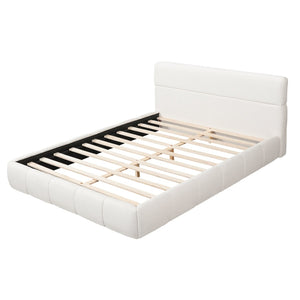 English Elm Queen Boucle Upholstered Platform Bed Low Profile Frame with Rounded Headboard N736Q013940W