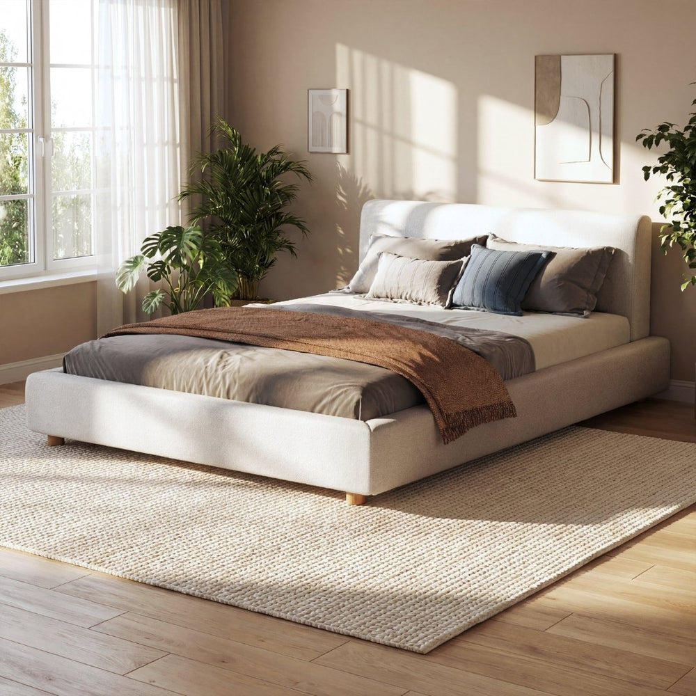 English Elm Queen Boucle Platform Bed Tall Padded Headboard Modern Bedroom No Box Spring N736Q020708W