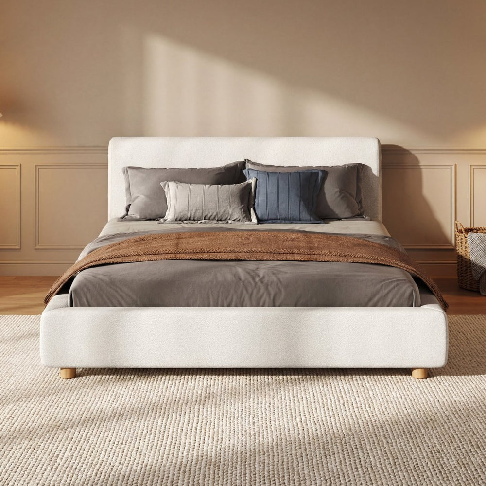 English Elm Queen Boucle Platform Bed Tall Padded Headboard Modern Bedroom No Box Spring N736Q020708W