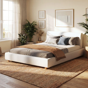 English Elm Queen Boucle Platform Bed Tall Padded Headboard Modern Bedroom No Box Spring N736Q020708W