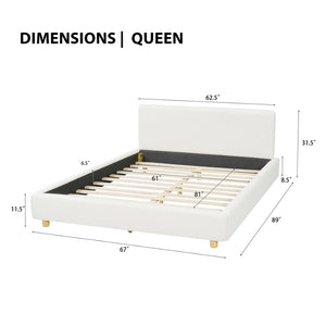 English Elm Queen Boucle Platform Bed Tall Padded Headboard Modern Bedroom No Box Spring N736Q020708W