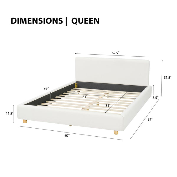 English Elm Queen Boucle Platform Bed Tall Padded Headboard Modern Bedroom No Box Spring N736Q020708W