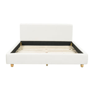 English Elm Queen Boucle Platform Bed Tall Padded Headboard Modern Bedroom No Box Spring N736Q020708W
