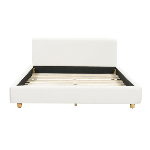 English Elm Queen Boucle Platform Bed Tall Padded Headboard Modern Bedroom No Box Spring N736Q020708W