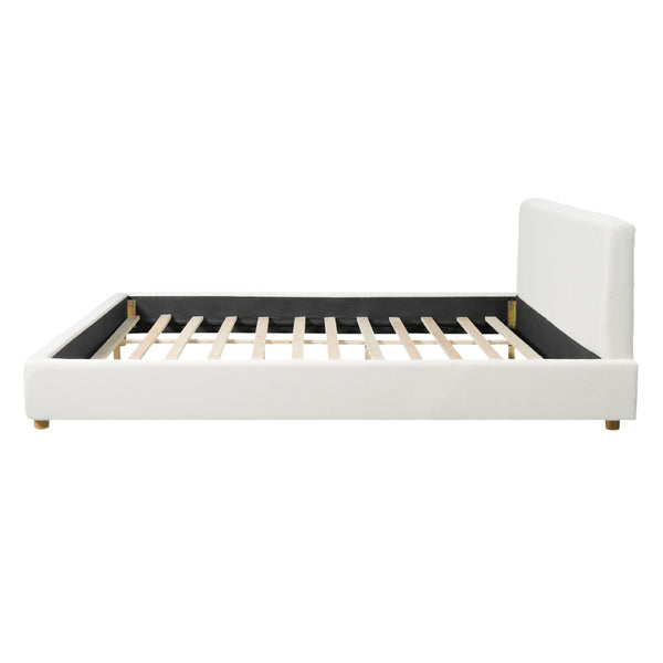 English Elm Queen Boucle Platform Bed Tall Padded Headboard Modern Bedroom No Box Spring N736Q020708W