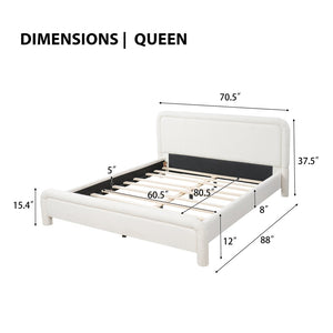 English Elm Queen Boucle Upholstered Platform Bed Curved Headboard Foam Padded Wooden Slats N736Q034748W
