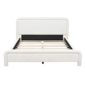 English Elm Queen Boucle Upholstered Platform Bed Curved Headboard Foam Padded Wooden Slats N736Q034748W