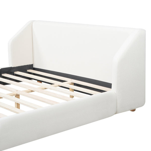 English Elm Modern Bouclé Queen Bed Wingback Headboard Upholstered Frame with Solid Wood Slat Support N736Q046768W