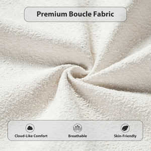English Elm Modern Bouclé Queen Bed Wingback Headboard Upholstered Frame with Solid Wood Slat Support N736Q046768W