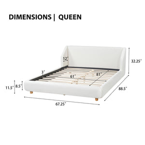 English Elm Modern Bouclé Queen Bed Wingback Headboard Upholstered Frame with Solid Wood Slat Support N736Q046768W