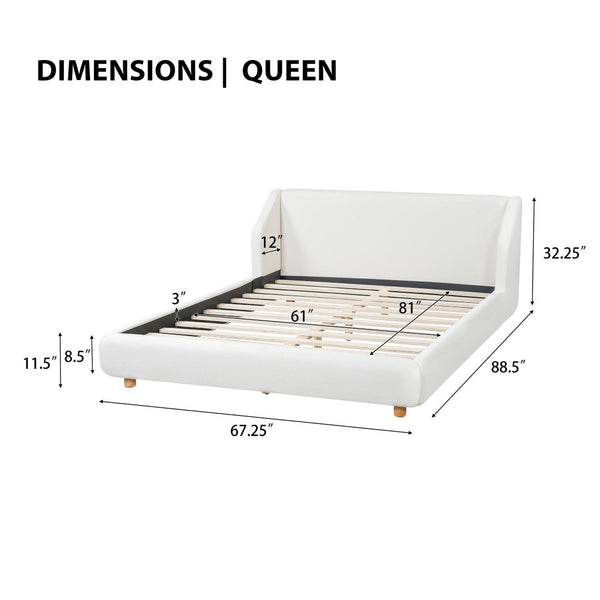 English Elm Modern Bouclé Queen Bed Wingback Headboard Upholstered Frame with Solid Wood Slat Support N736Q046768W