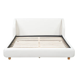 English Elm Modern Bouclé Queen Bed Wingback Headboard Upholstered Frame with Solid Wood Slat Support N736Q046768W