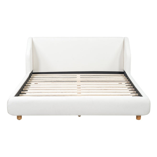 English Elm Modern Bouclé Queen Bed Wingback Headboard Upholstered Frame with Solid Wood Slat Support N736Q046768W