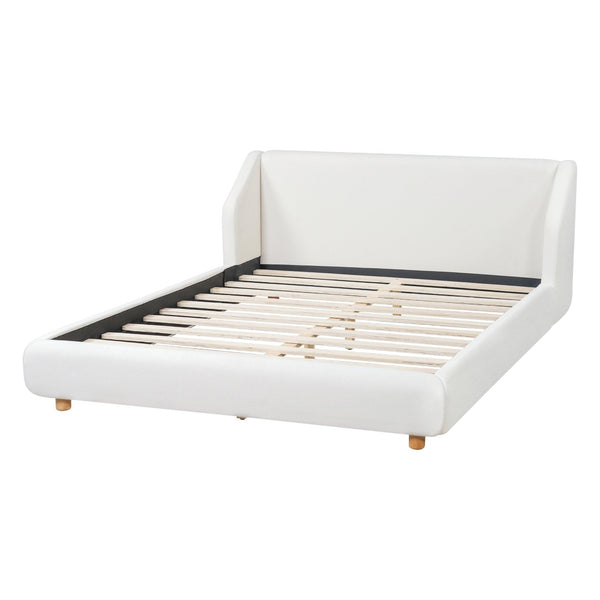 English Elm Modern Bouclé Queen Bed Wingback Headboard Upholstered Frame with Solid Wood Slat Support N736Q046768W