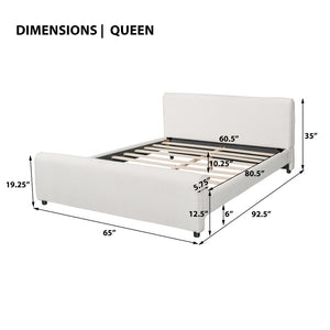 English Elm Luxury Bouclé Queen Platform Bed Curved Wingback Headboard Solid Wood Slats White N736Q088889W