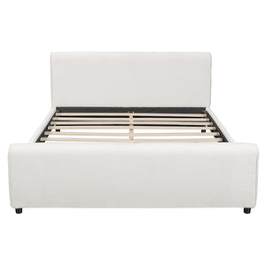 English Elm Luxury Bouclé Queen Platform Bed Curved Wingback Headboard Solid Wood Slats White N736Q088889W