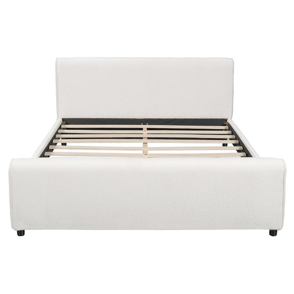 English Elm Luxury Bouclé Queen Platform Bed Curved Wingback Headboard Solid Wood Slats White N736Q088889W