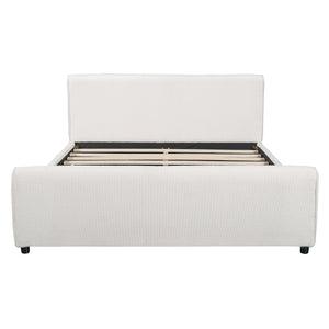 English Elm Luxury Bouclé Queen Platform Bed Curved Wingback Headboard Solid Wood Slats White N736Q088889W