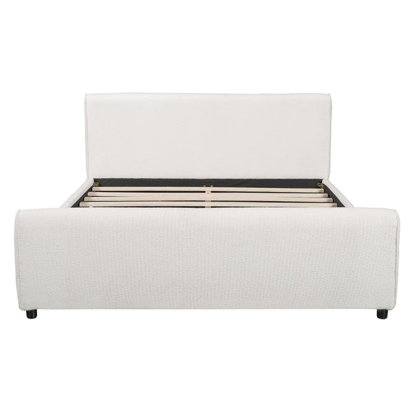 English Elm Luxury Bouclé Queen Platform Bed Curved Wingback Headboard Solid Wood Slats White N736Q088889W