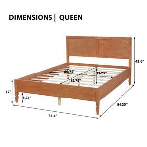 English Elm Queen Solid Wood Platform Bed Classic Panel Headboard Turned Legs No Box Spring Brown N736Q126667D