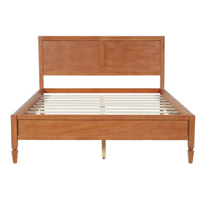 English Elm Queen Solid Wood Platform Bed Classic Panel Headboard Turned Legs No Box Spring Brown N736Q126667D