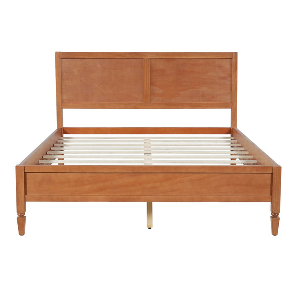 English Elm Queen Solid Wood Platform Bed Classic Panel Headboard Turned Legs No Box Spring Brown N736Q126667D
