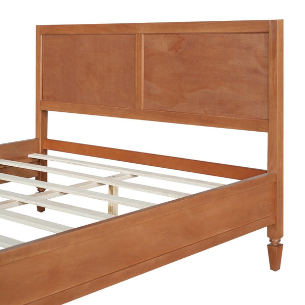English Elm Queen Solid Wood Platform Bed Classic Panel Headboard Turned Legs No Box Spring Brown N736Q126667D